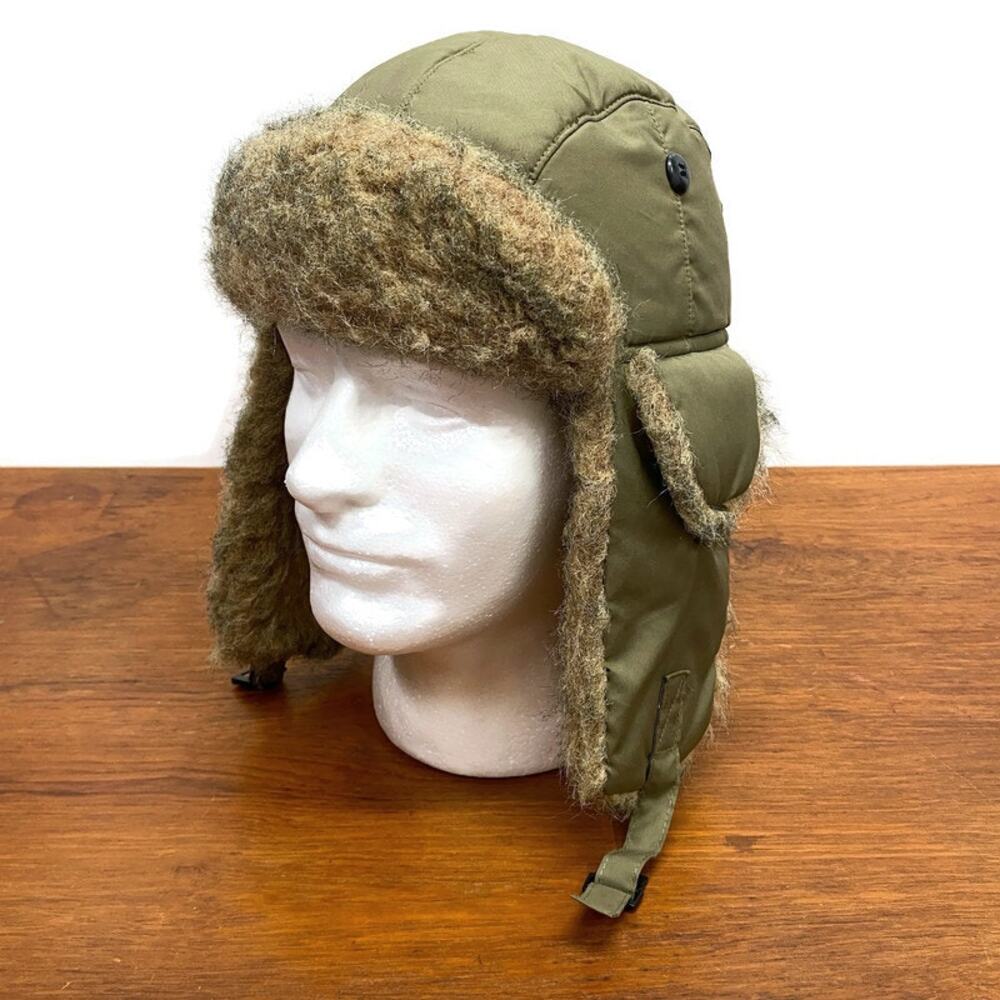 GAP Quilt Lined Tan Trapper Hat Faux Fur Accent Ear‎ Flaps Fudd Cap Unisex S / M